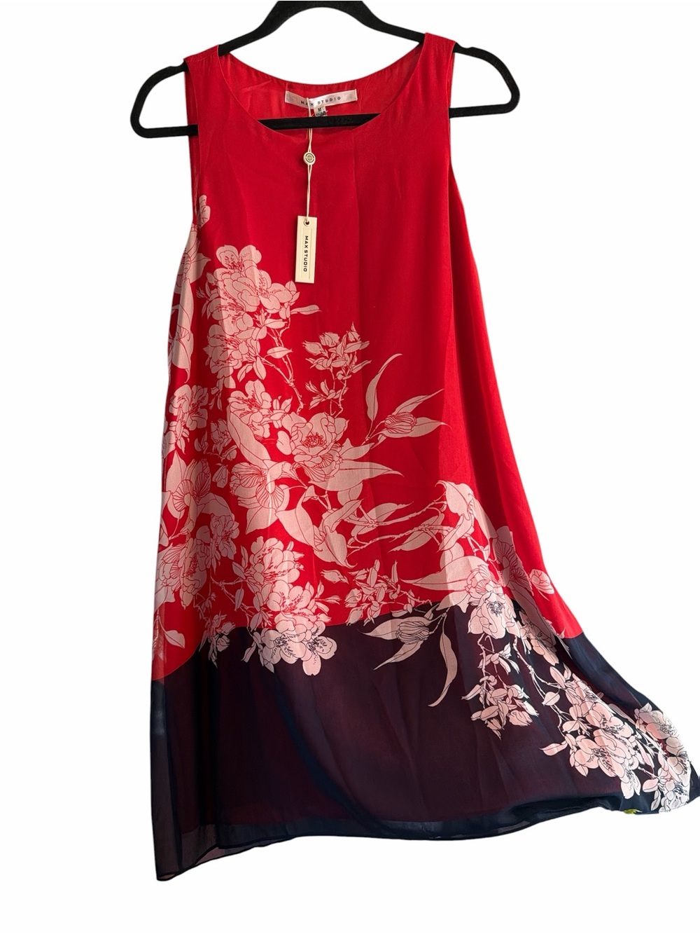 NWT Max Studio Red Floral Colorblock Sleeveless Shift Dress M
